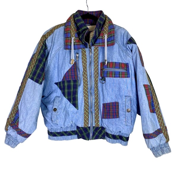 Vintage East West Womens Medium Denim Jacket Cotton Patchwork Zip Up Y2K RARE M - Picture 1 of 8